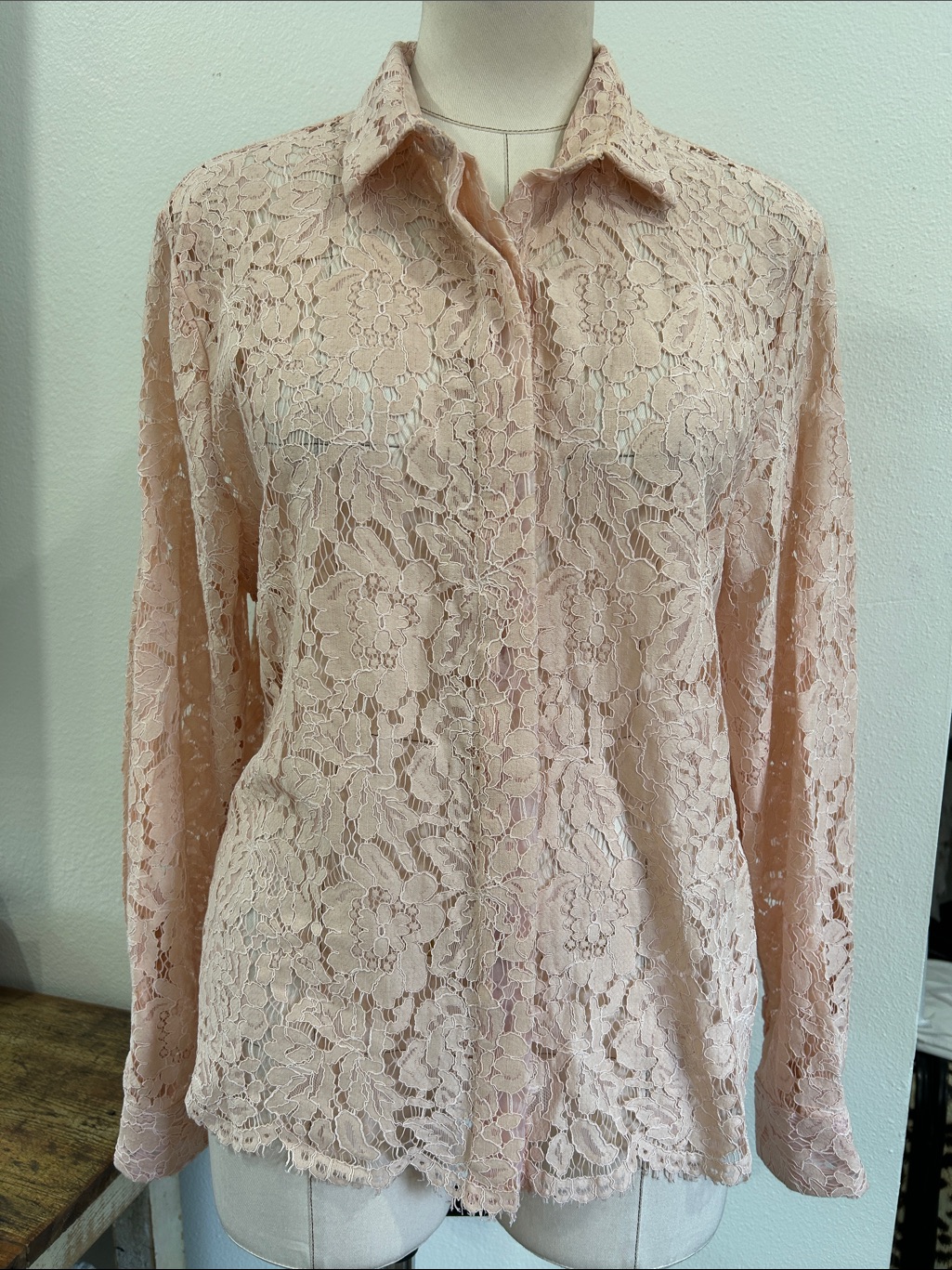 Msgm Pink Lace Button Down Shirt Large